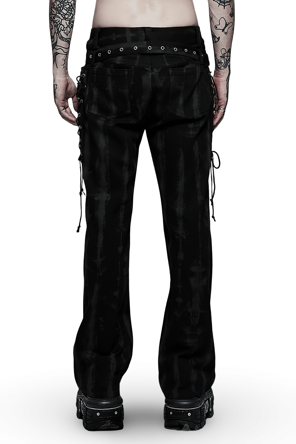 Punk Flare Trousers with Detachable Belt and Drawstrings