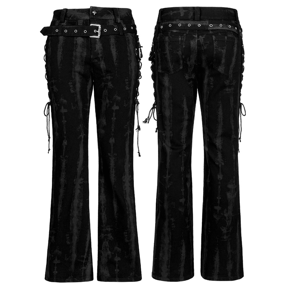 Punk Flare Trousers with Detachable Belt and Drawstrings