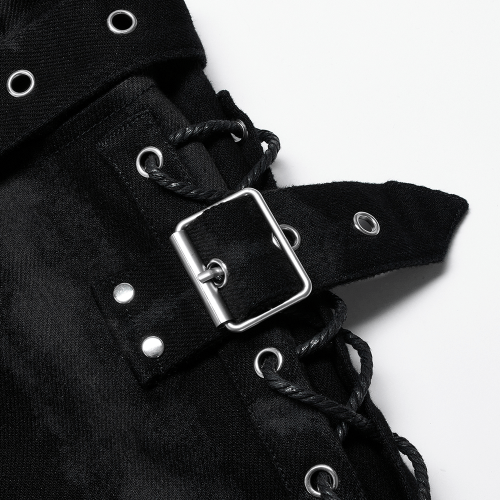 Punk Flare Trousers with Detachable Belt and Drawstrings