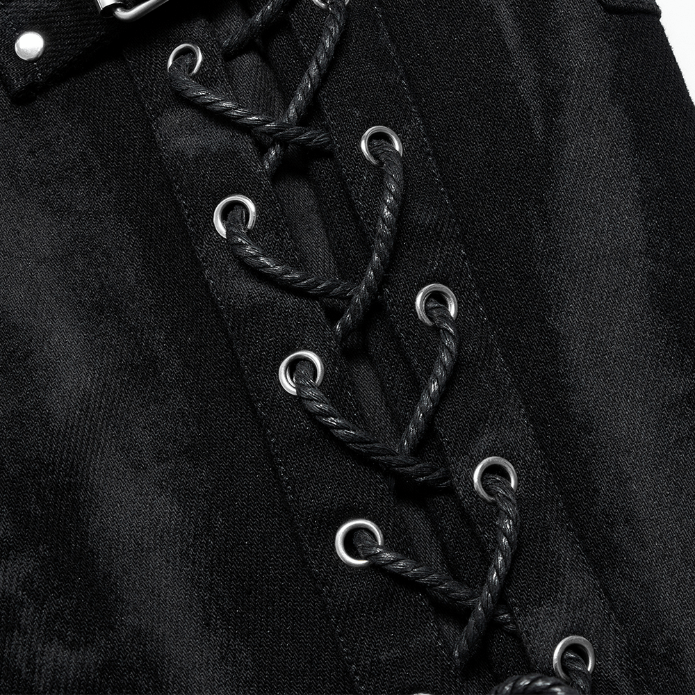 Punk Flare Trousers with Detachable Belt and Drawstrings