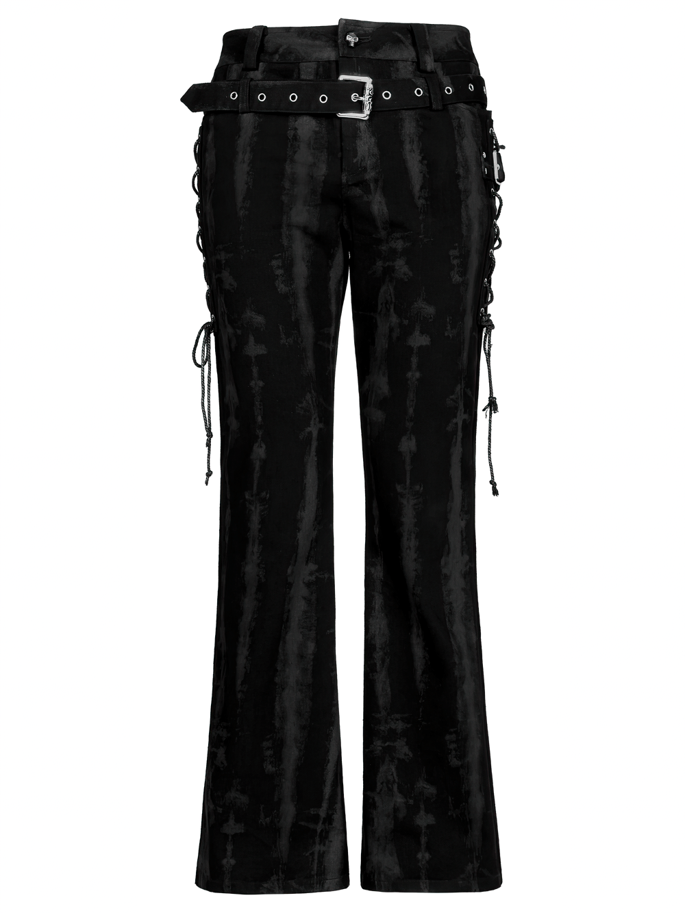 Punk Flare Trousers with Detachable Belt and Drawstrings
