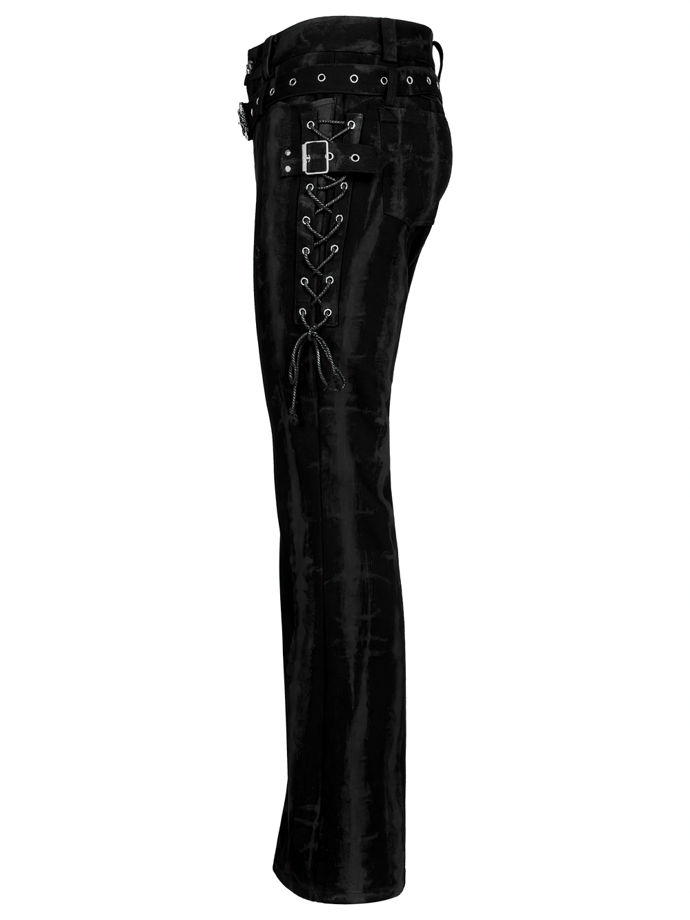 Punk Flare Trousers with Detachable Belt and Drawstrings