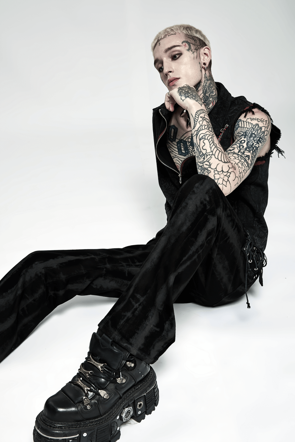 Punk Flare Trousers with Detachable Belt and Drawstrings