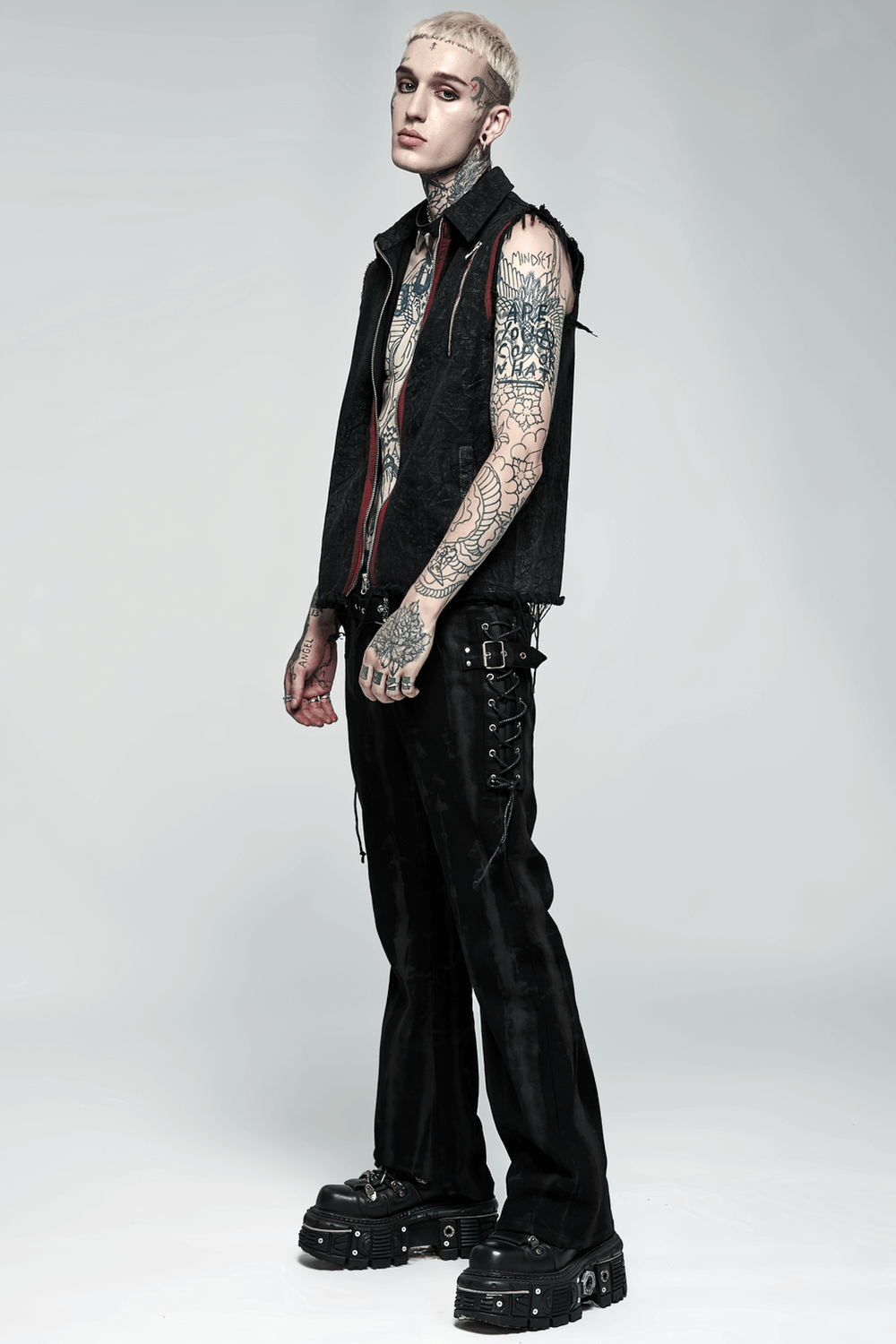 Punk Flare Trousers with Detachable Belt and Drawstrings