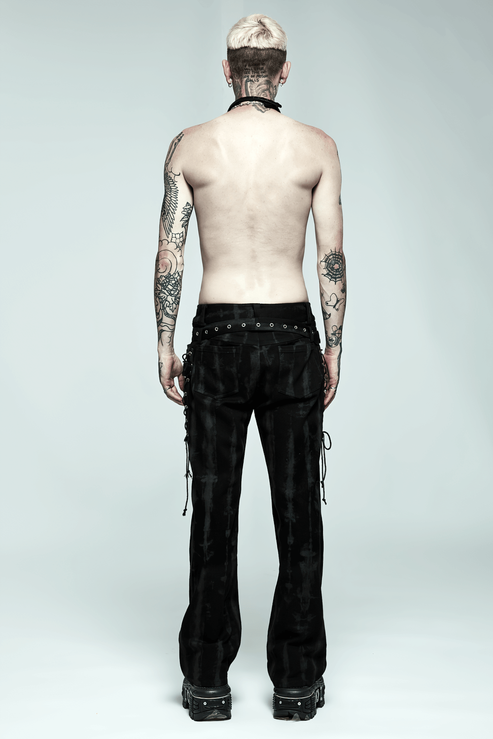 Punk Flare Trousers with Detachable Belt and Drawstrings
