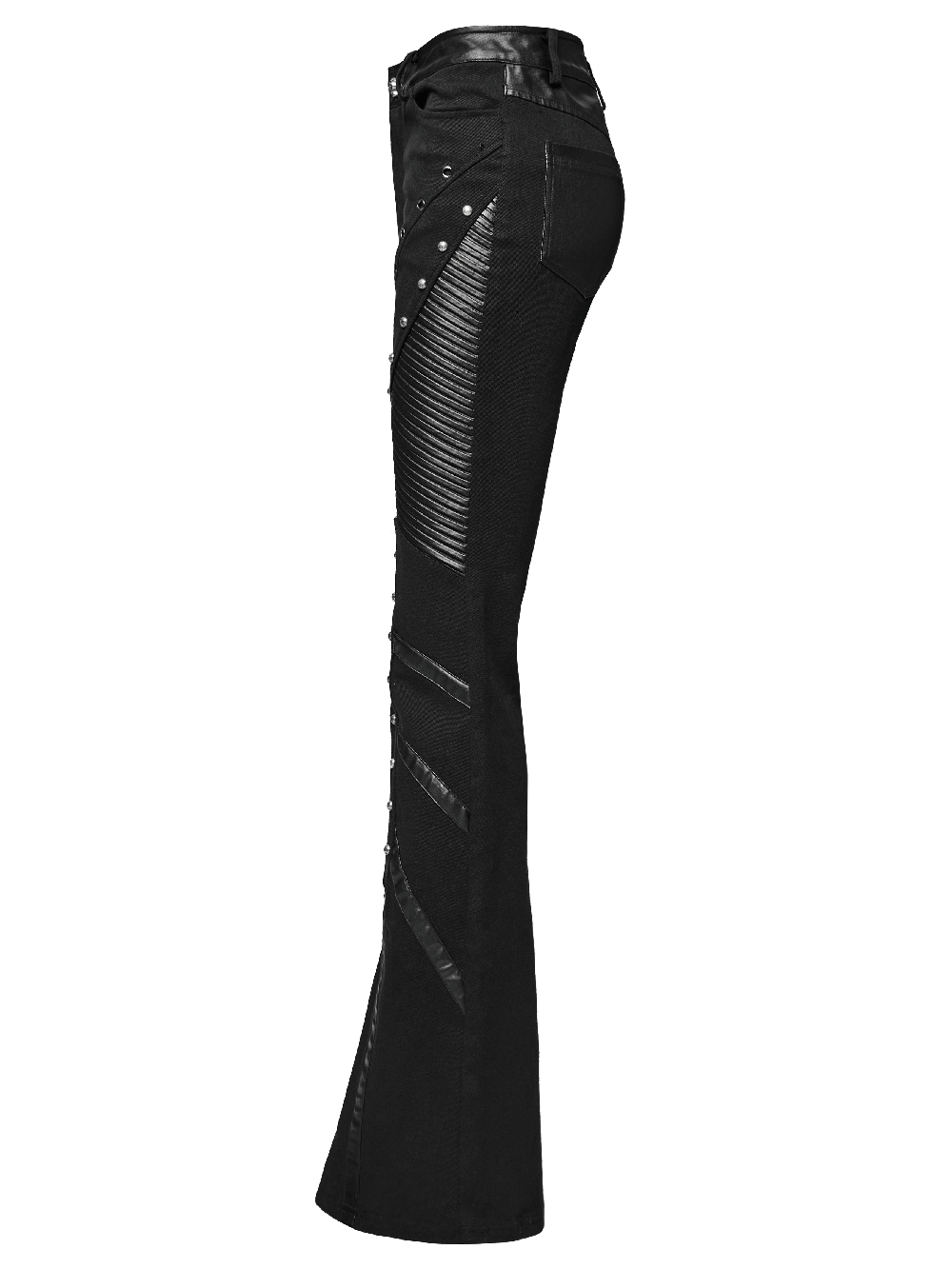 Punk Flare Trousers with Rivets and Leather Panels