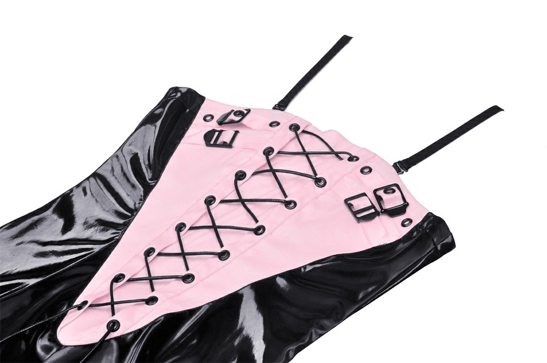 Punk Glossy Vinyl Lace-Up Mini Dress with Buckles