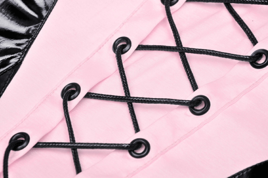 Punk Glossy Vinyl Lace-Up Mini Dress with Buckles