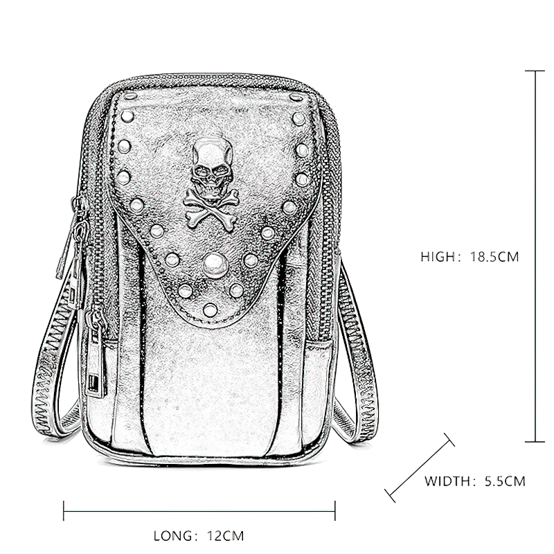 Punk Gothic Small Bag With Shoulder Strap / Fashion Motorcycle Bag With Skull and Rivets