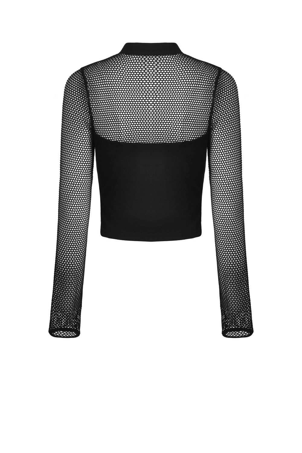 Punk Gothic Zip-Up Mesh Crop Top with Long Sleeves