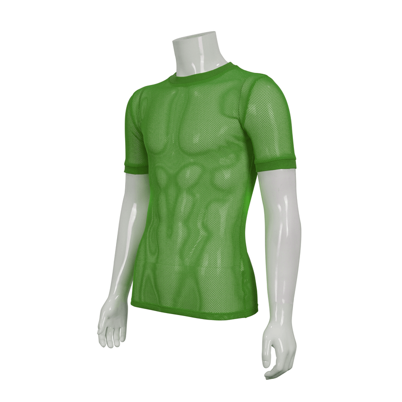 Punk Green O-Neck Mesh T-Shirt / Male Short-Sleeved Transparent T-Shirt / Alternative Clothing