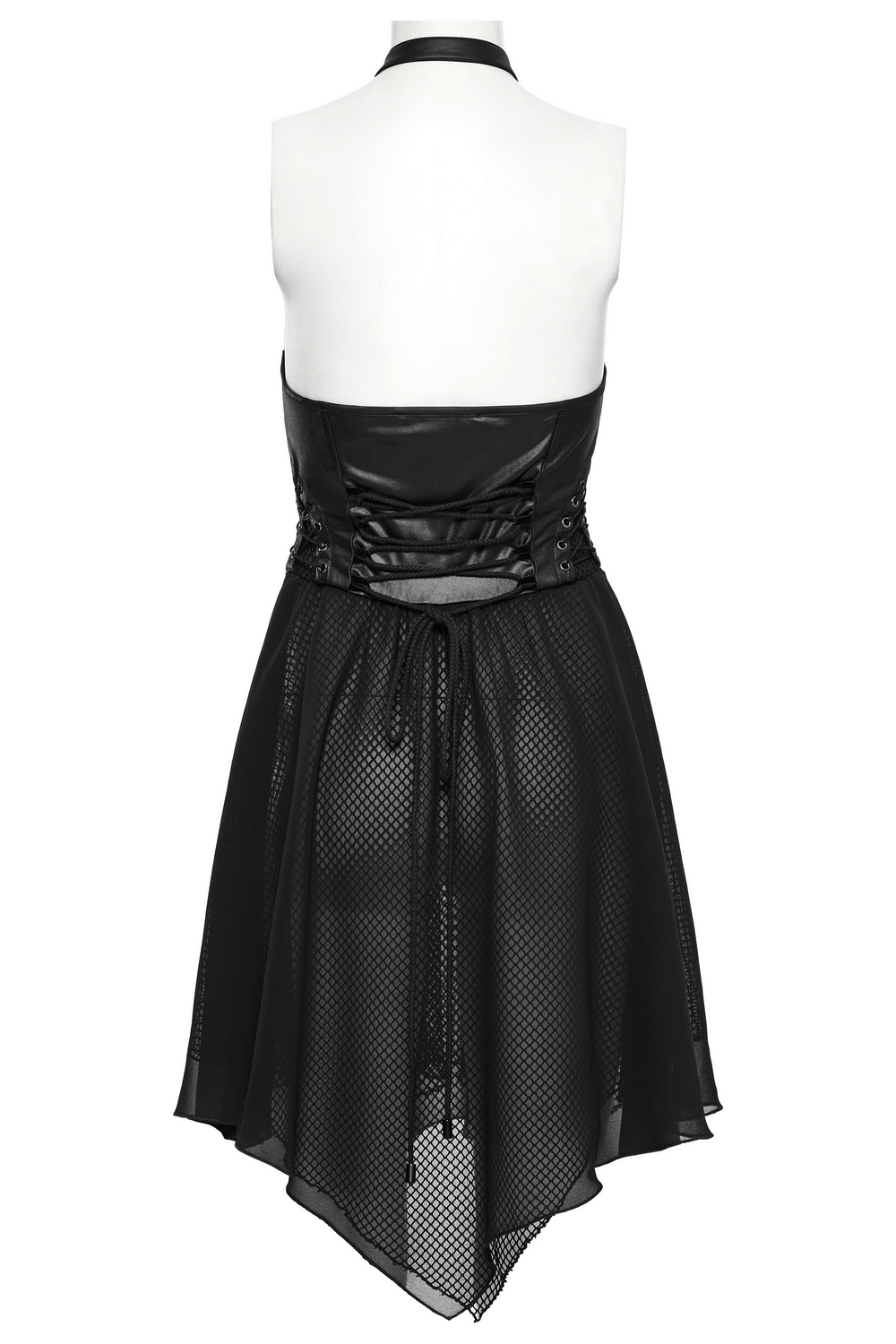 Punk Halter Neck Dress with Lace-Up and Chiffon Hem