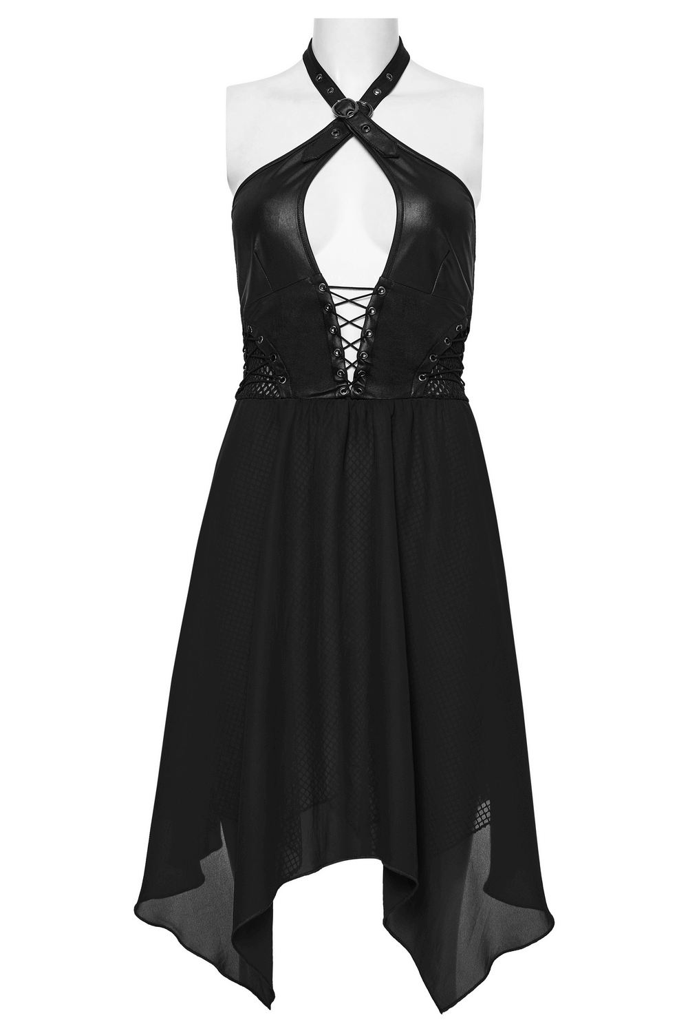 Punk Halter Neck Dress with Lace-Up and Chiffon Hem