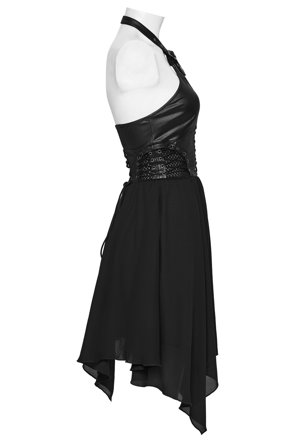 Punk Halter Neck Dress with Lace-Up and Chiffon Hem