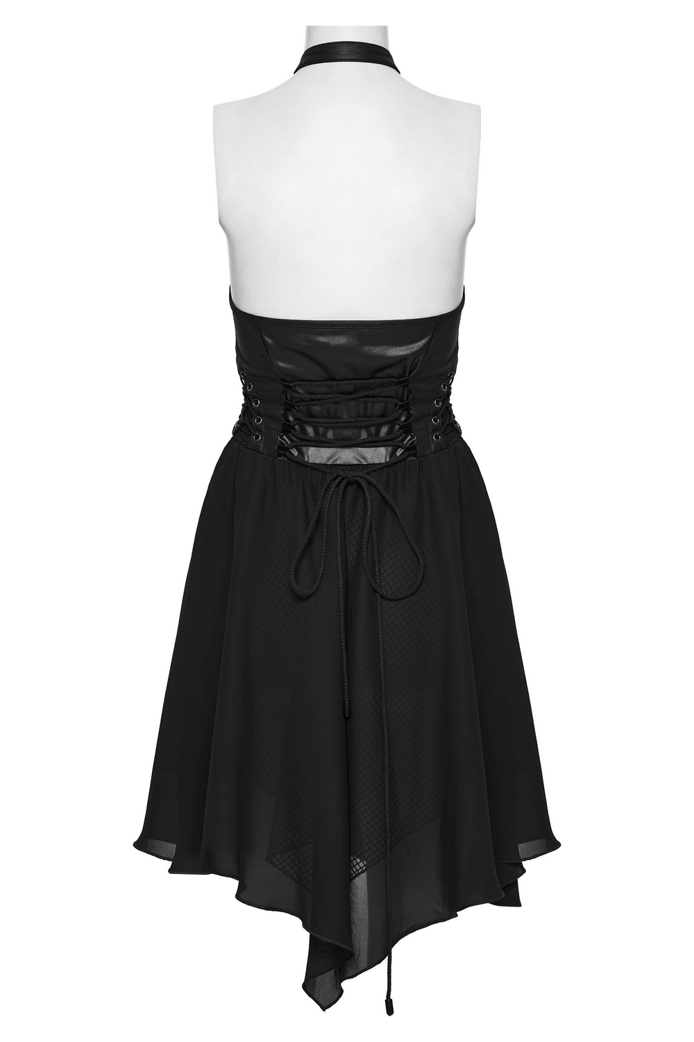 Punk Halter Neck Dress with Lace-Up and Chiffon Hem