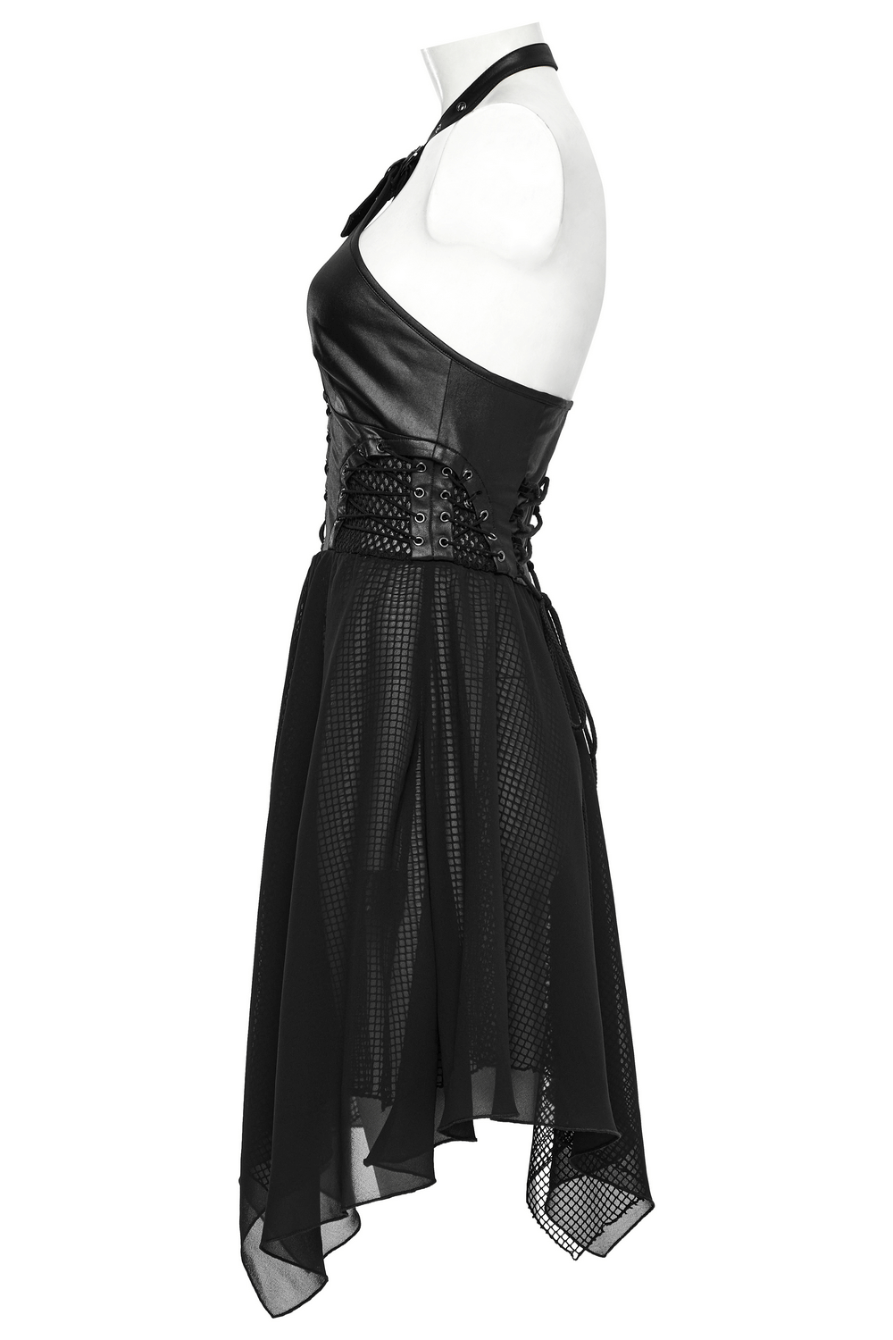Punk Halter Neck Dress with Lace-Up and Chiffon Hem