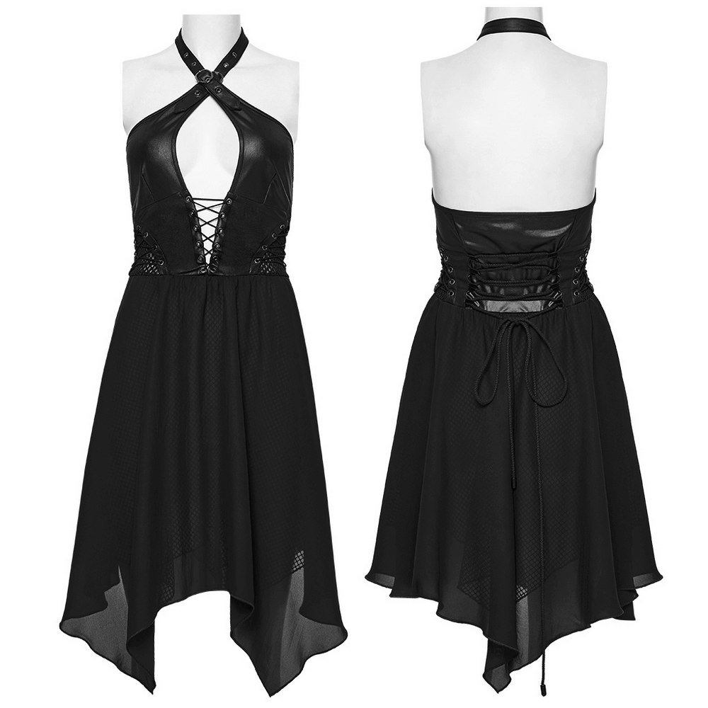 Punk Halter Neck Dress with Lace-Up and Chiffon Hem