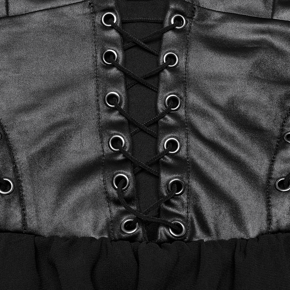 Punk Halter Neck Dress with Lace-Up and Chiffon Hem