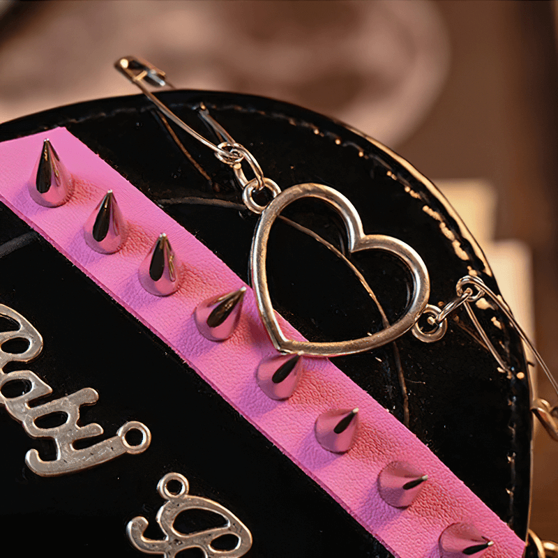 Punk Heart Shape Bag With Crosses Decor / Women's Rivets Shoulder Bag