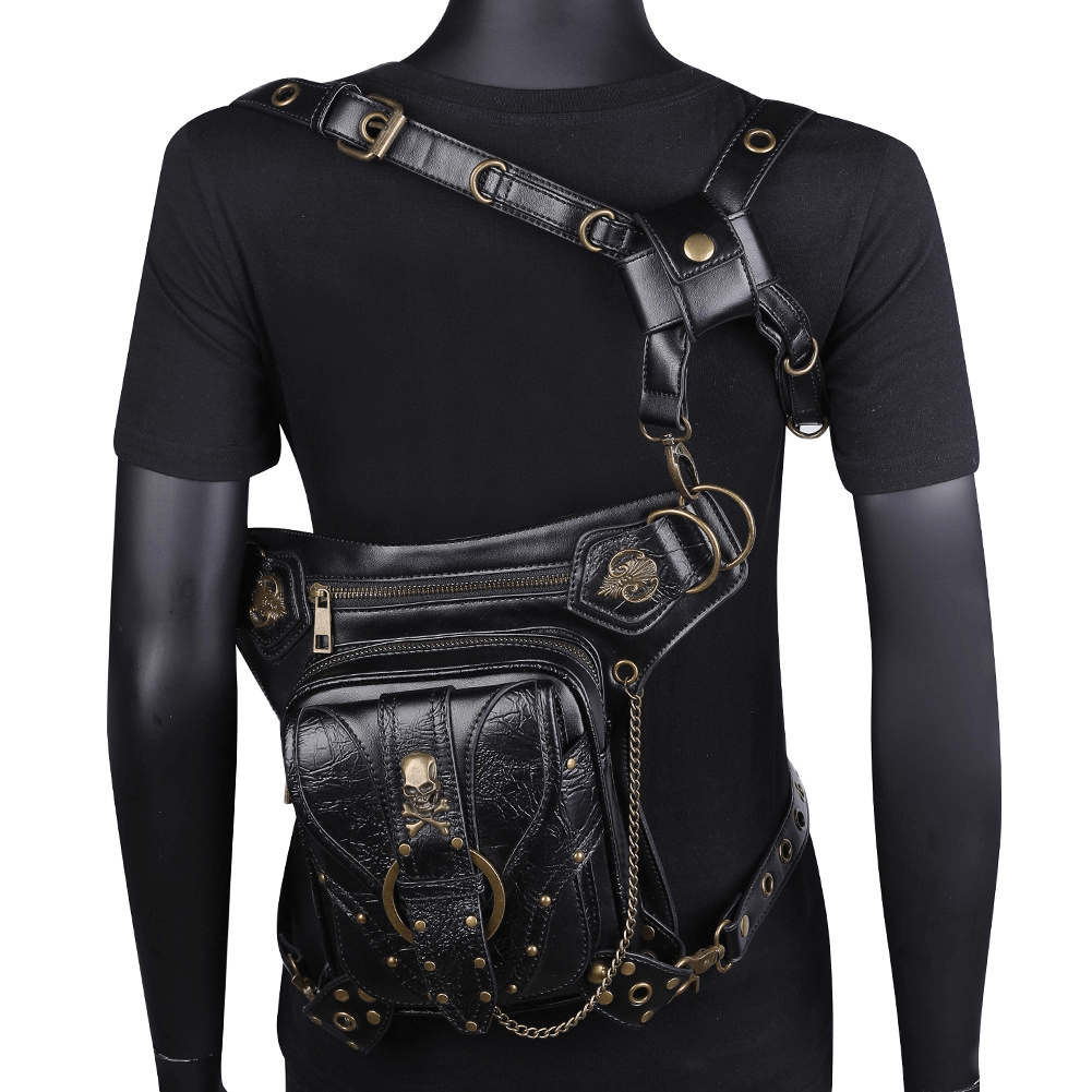 Punk Heavy Metal Biker Waist Bag / Gothic Retro Motorcycle Shoulder Bag