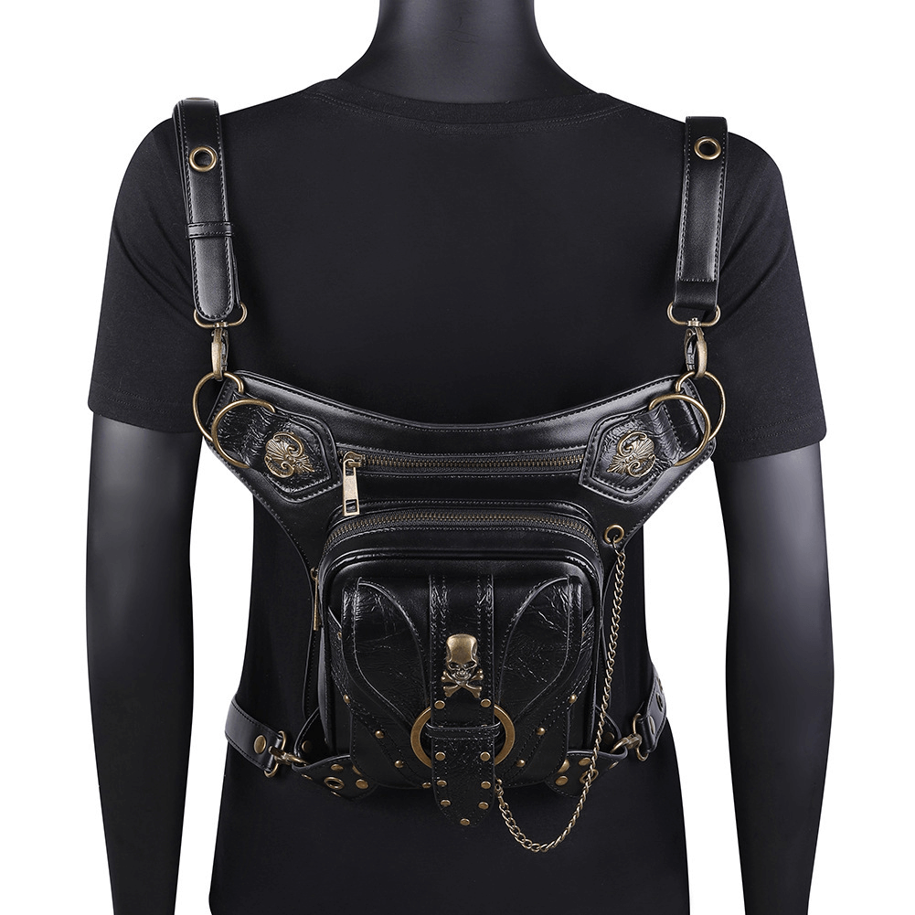 Punk Heavy Metal Biker Waist Bag / Gothic Retro Motorcycle Shoulder Bag