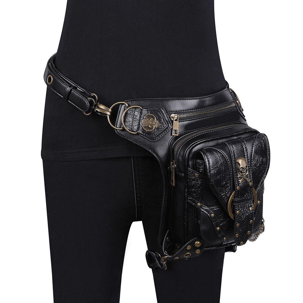 Punk Heavy Metal Biker Waist Bag / Gothic Retro Motorcycle Shoulder Bag