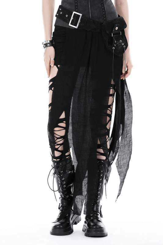 Punk High-Low Skirt with Asymmetrical Hem and Lace Detail