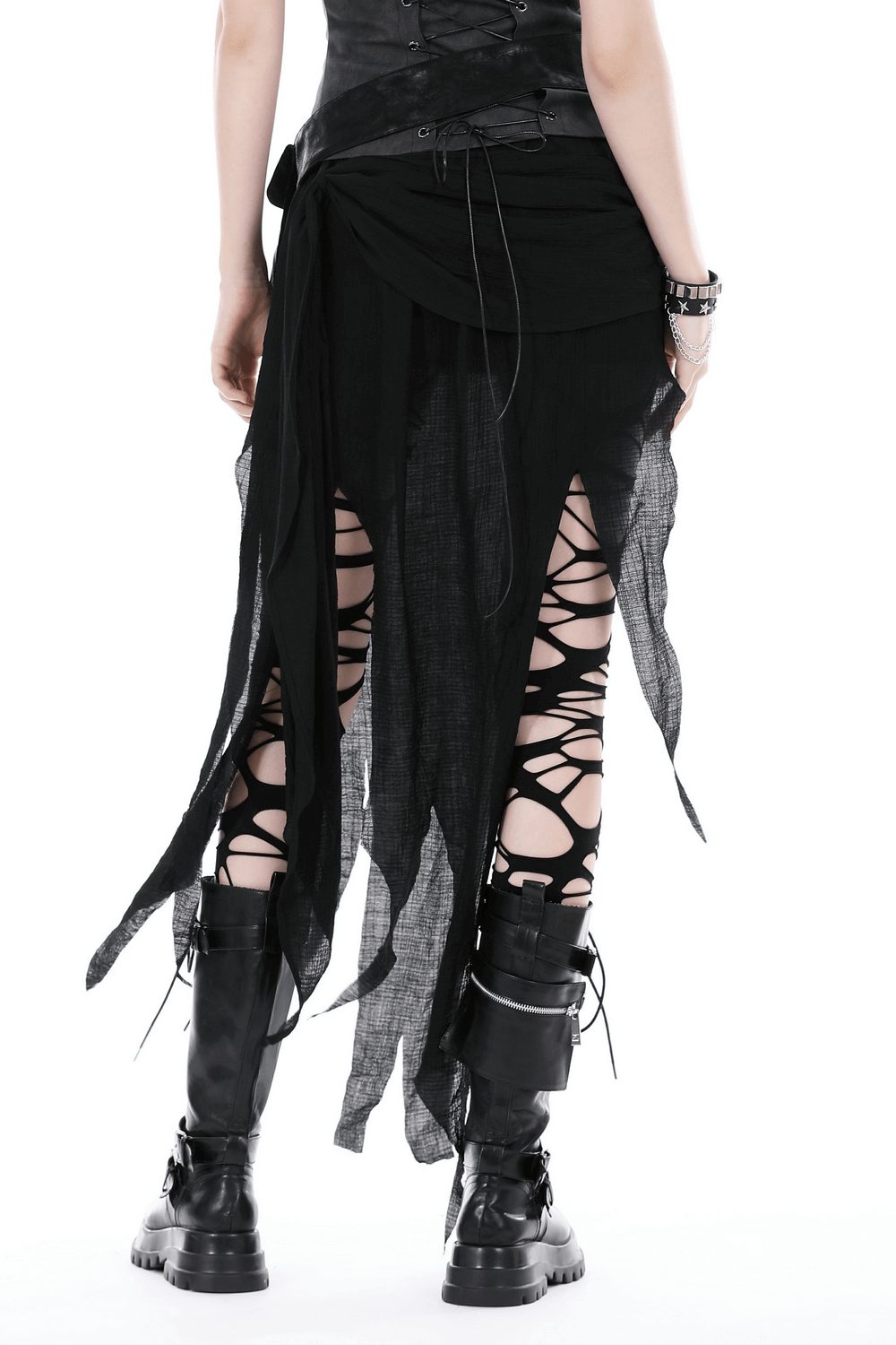 Punk High-Low Skirt with Asymmetrical Hem and Lace Detail