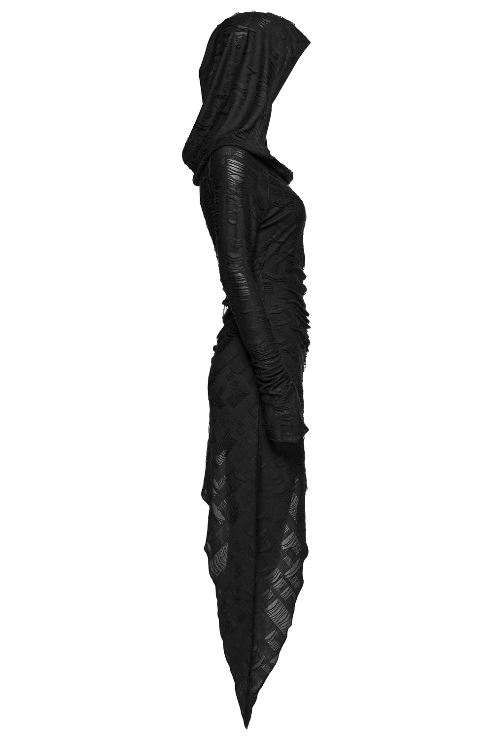Punk Hooded Dress with Asymmetrical Hem and Textured Mesh
