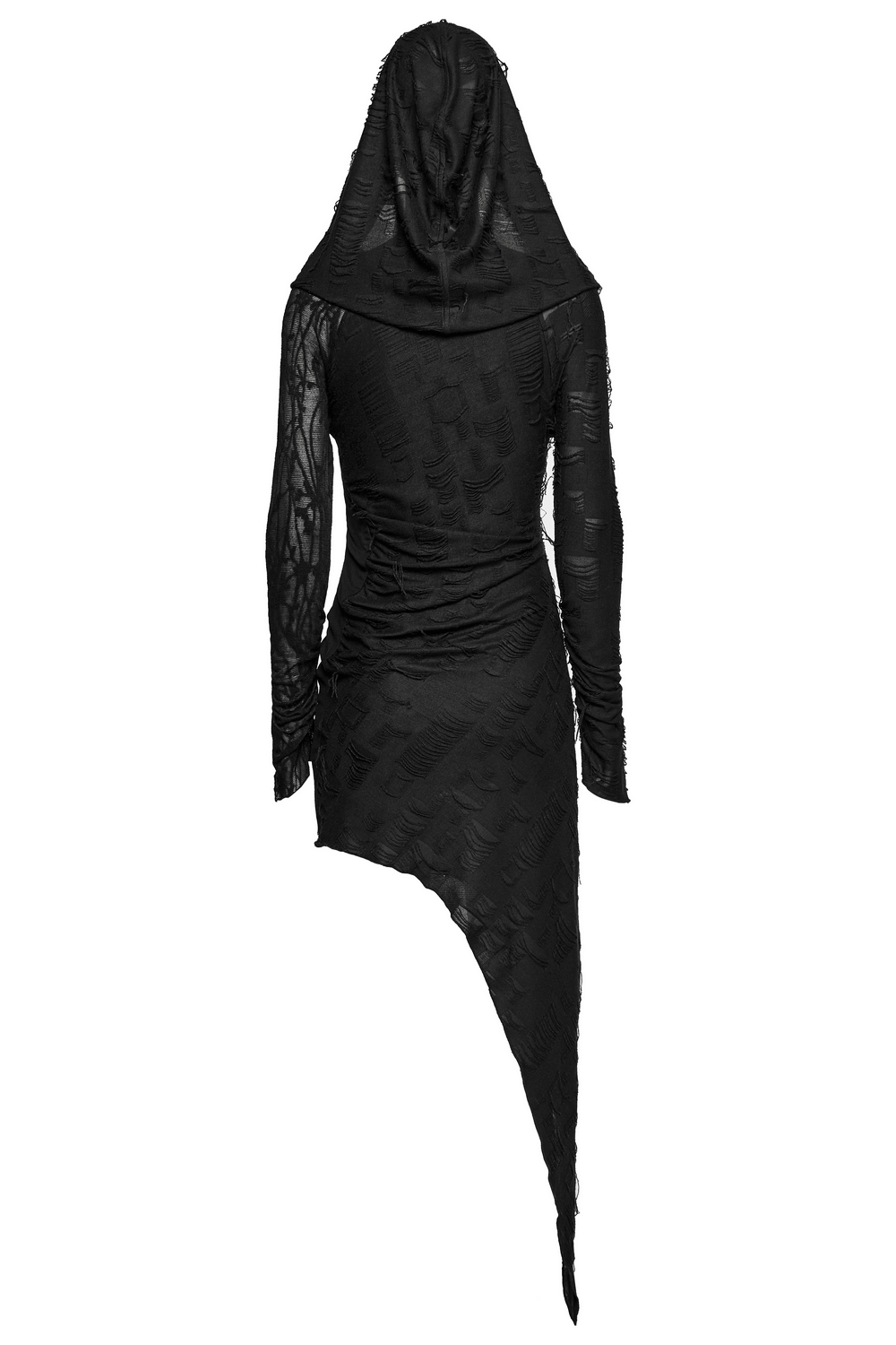 Punk Hooded Dress with Asymmetrical Hem and Textured Mesh