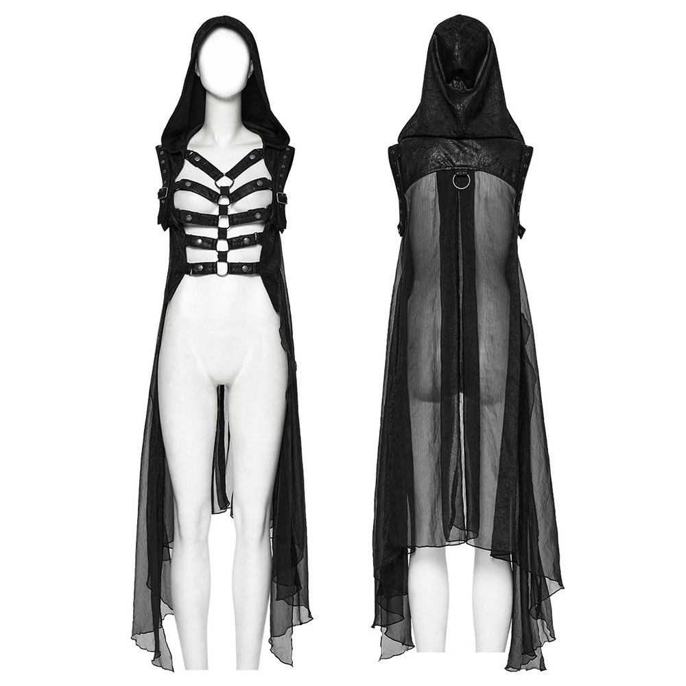 Punk Hooded Skeleton Cape with Metal Rings and Webbing