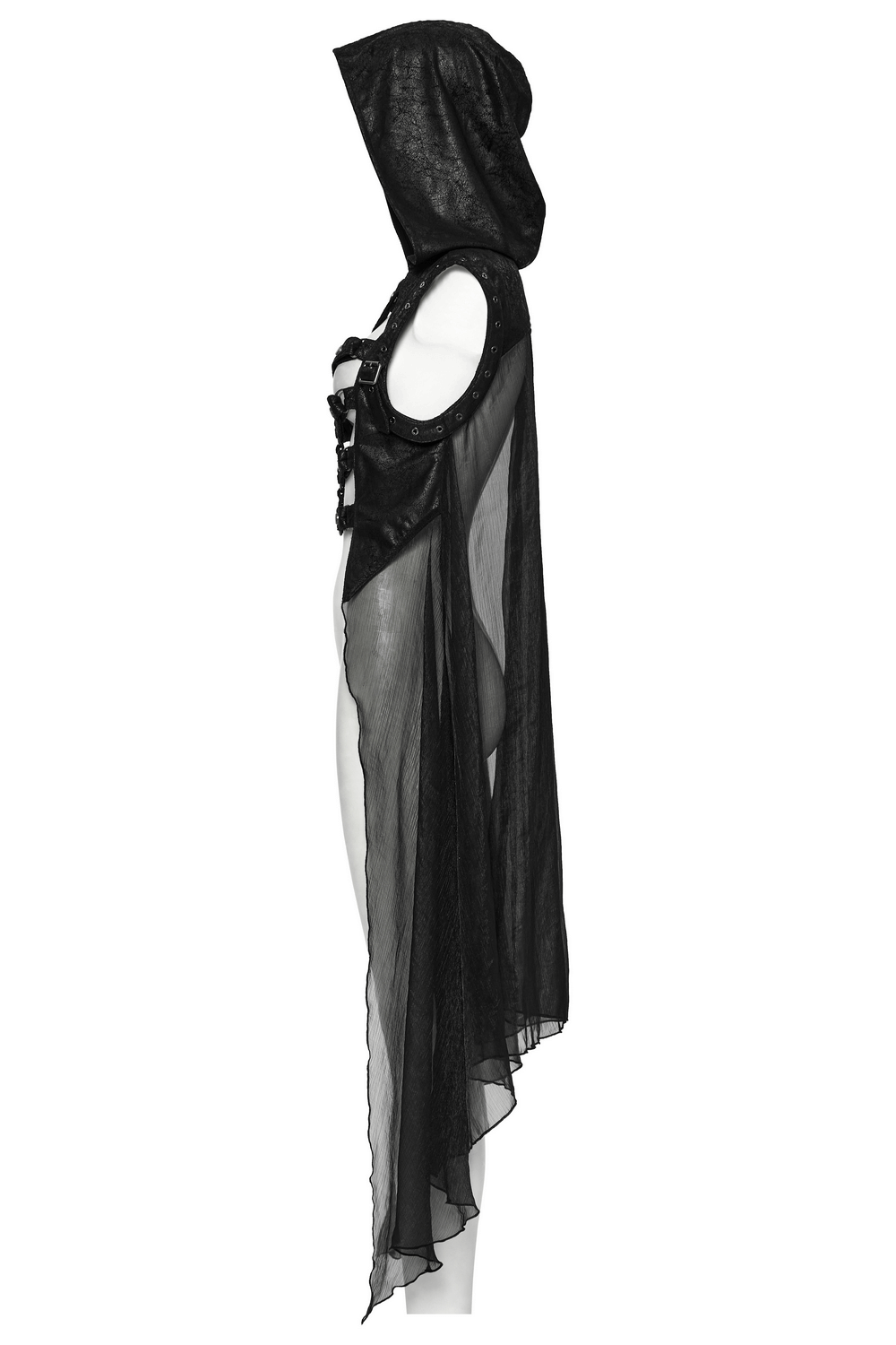 Punk Hooded Skeleton Cape with Metal Rings and Webbing