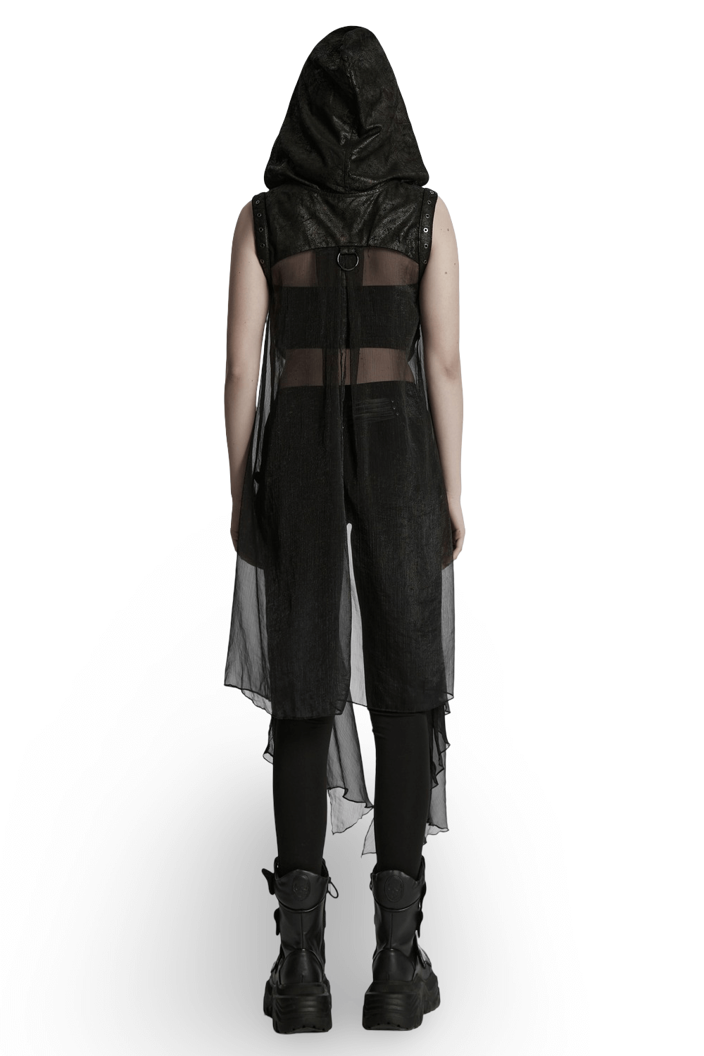 Punk Hooded Skeleton Cape with Metal Rings and Webbing