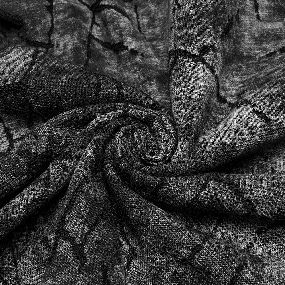 Punk Hooded T-shirt with Cracked Texture and Straps