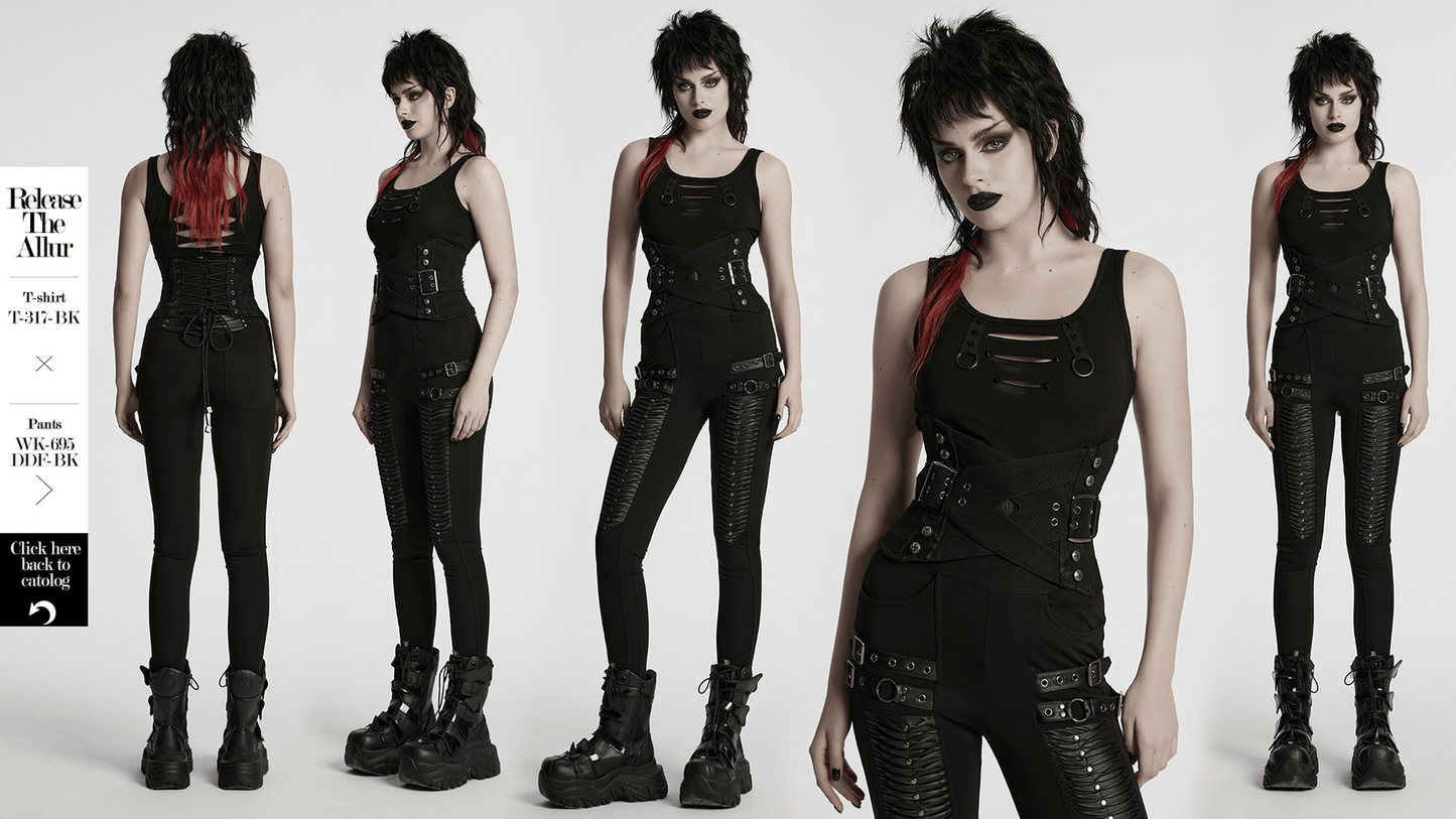 Punk Interlaced Corset Belt with Metal Studs and Zip