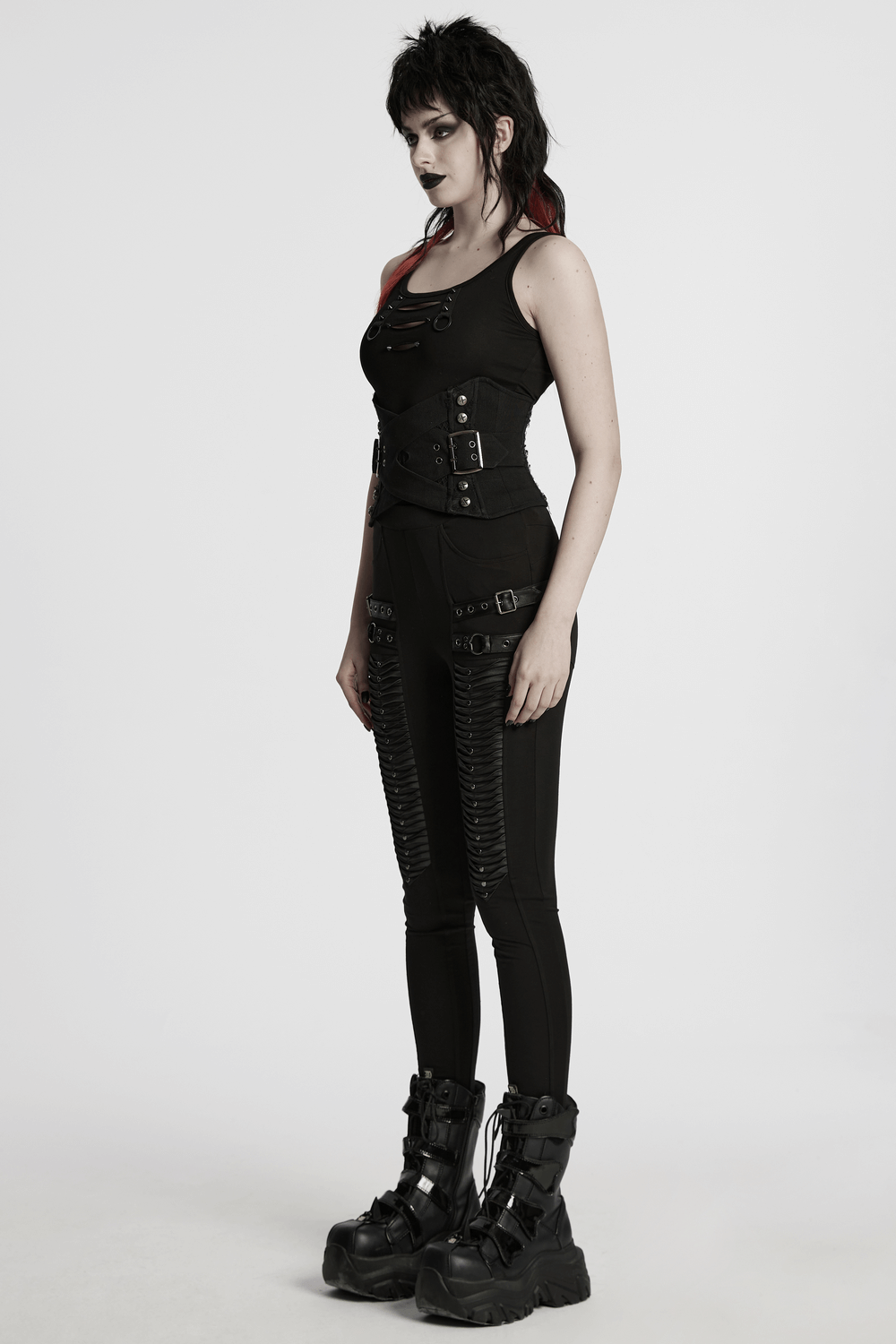 Punk Interlaced Corset Belt with Metal Studs and Zip