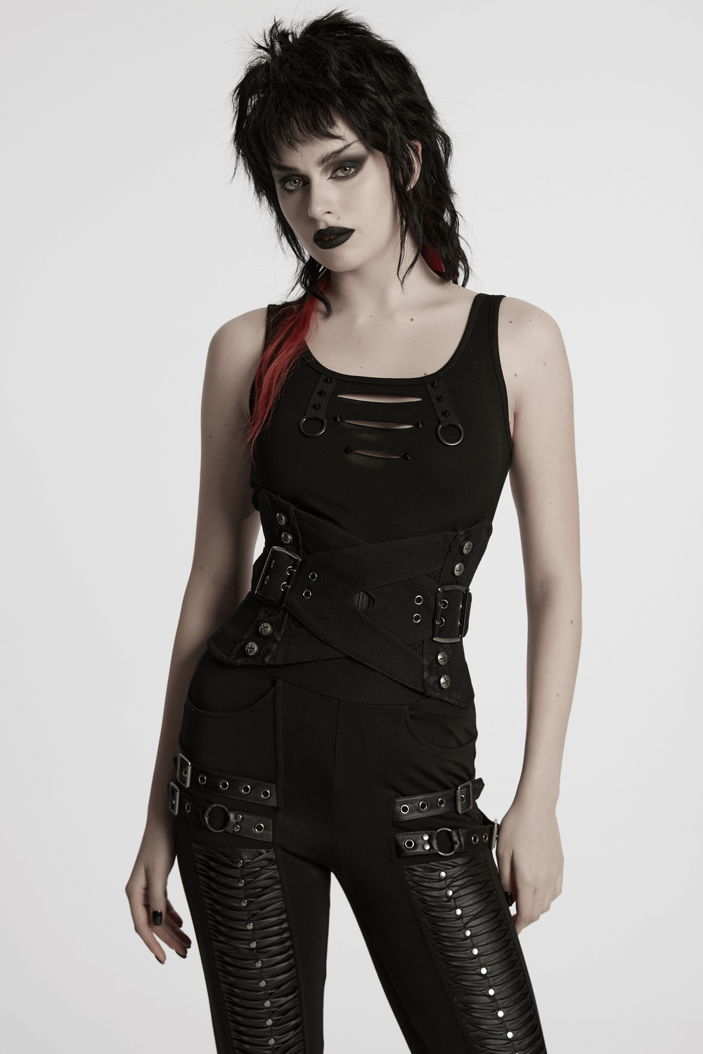 Punk Interlaced Corset Belt with Metal Studs and Zip