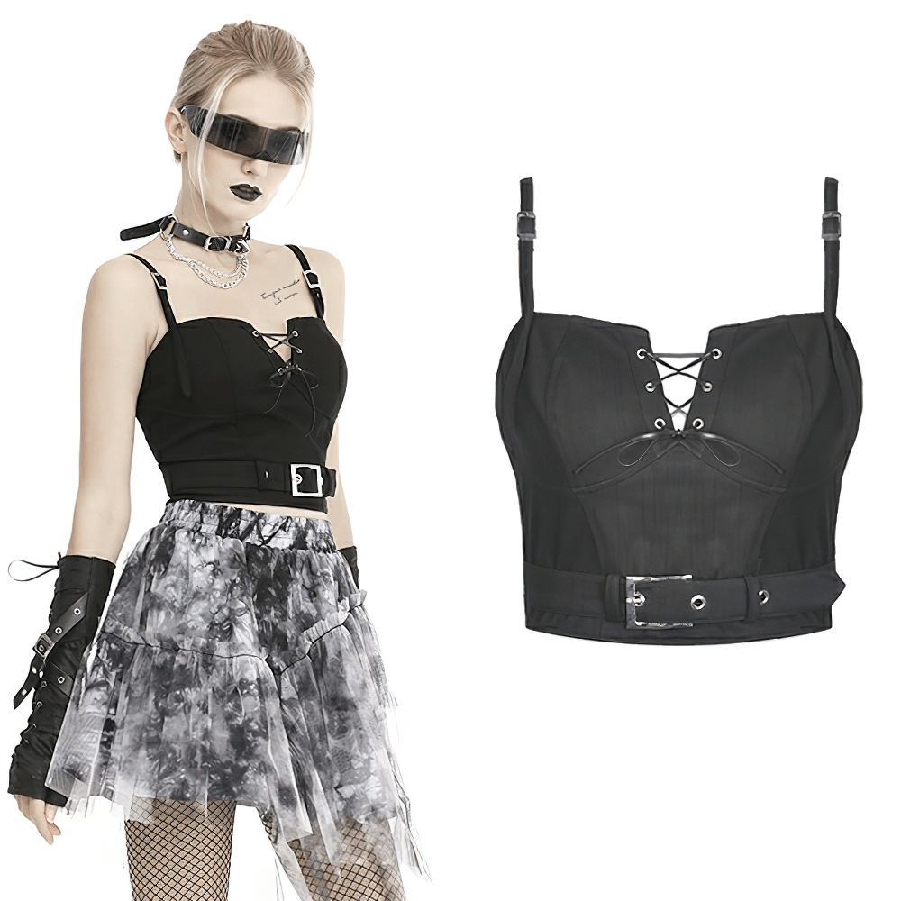 Punk Lace-up Front Crop Corset with Metal Buckle