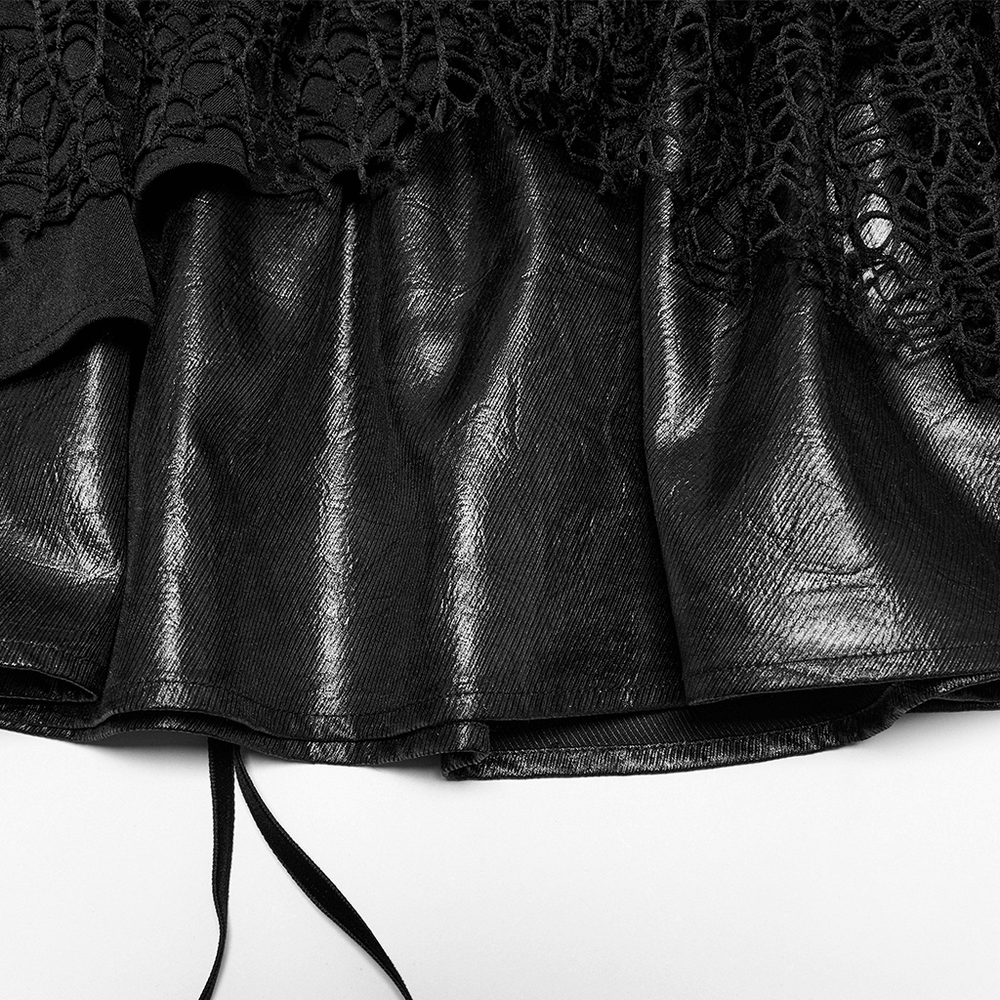 Punk Lace-Up Skirt with Faux Leather and Mesh Detailing