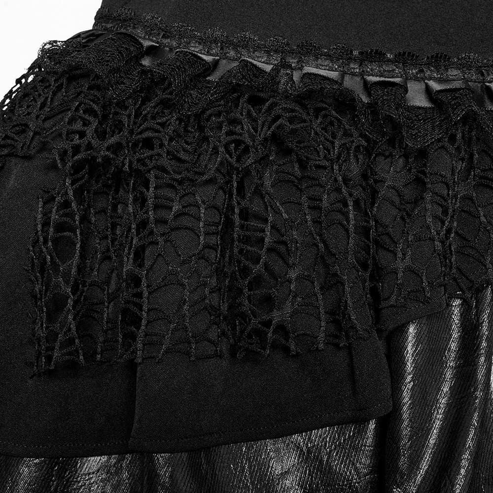 Punk Lace-Up Skirt with Faux Leather and Mesh Detailing