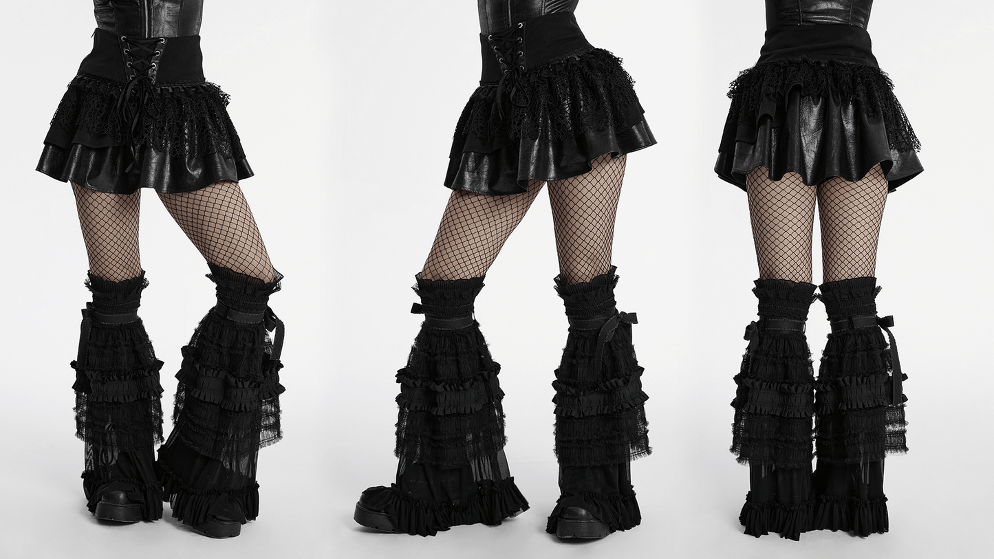 Punk Lace-Up Skirt with Faux Leather and Mesh Detailing