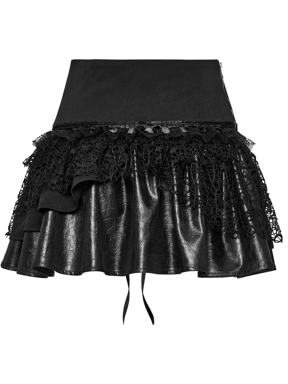 Punk Lace-Up Skirt with Faux Leather and Mesh Detailing
