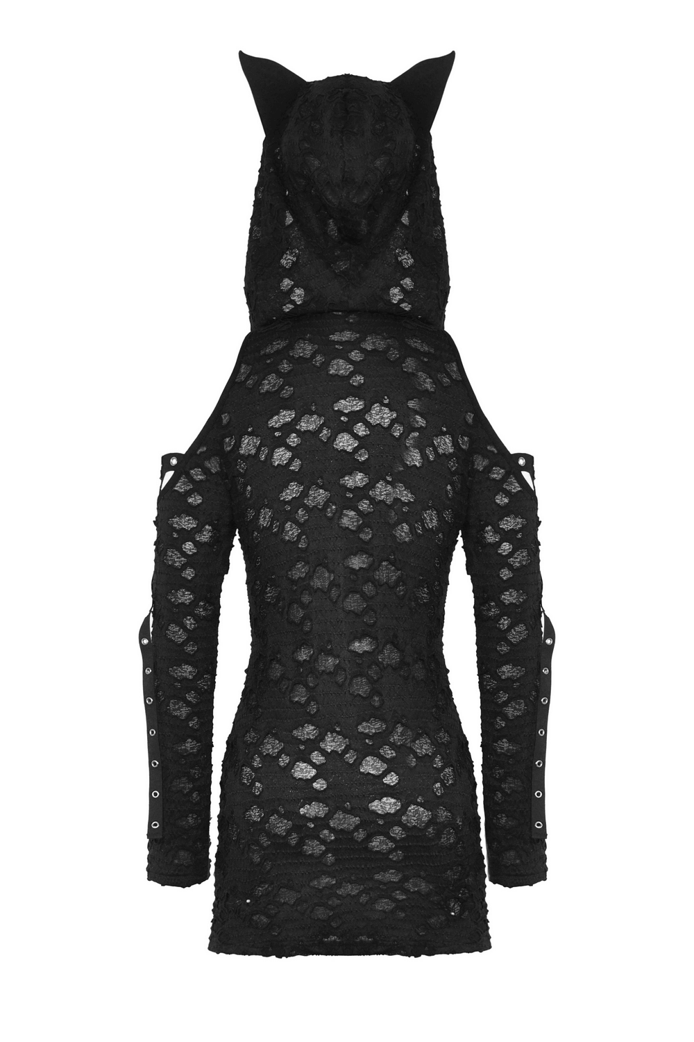 Punk Lace Zip-Up Mini Dress with Hood and Cat Ear