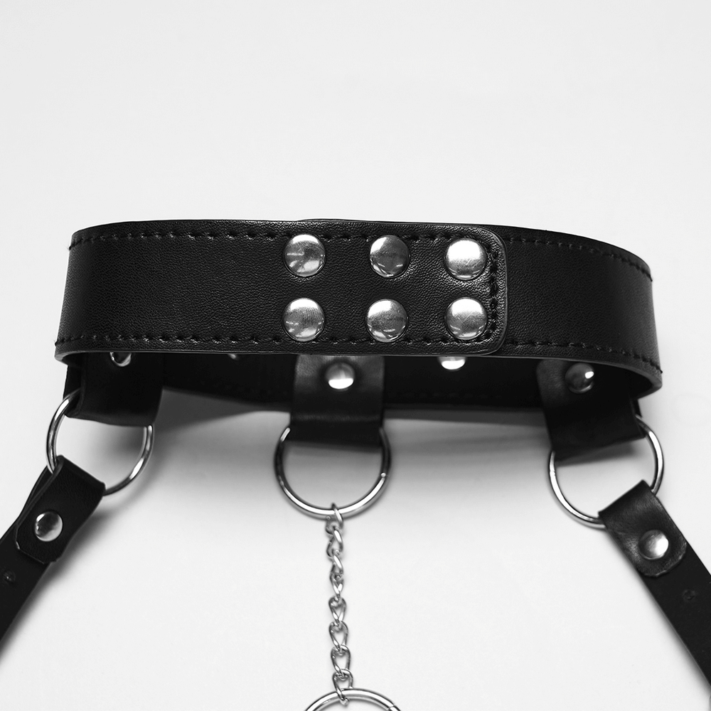 Punk Leather Chest Harness with Chains and Rings