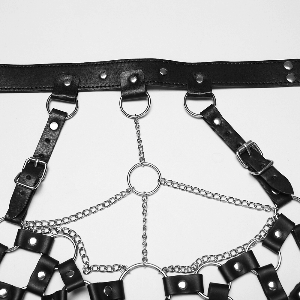 Punk Leather Chest Harness with Chains and Rings