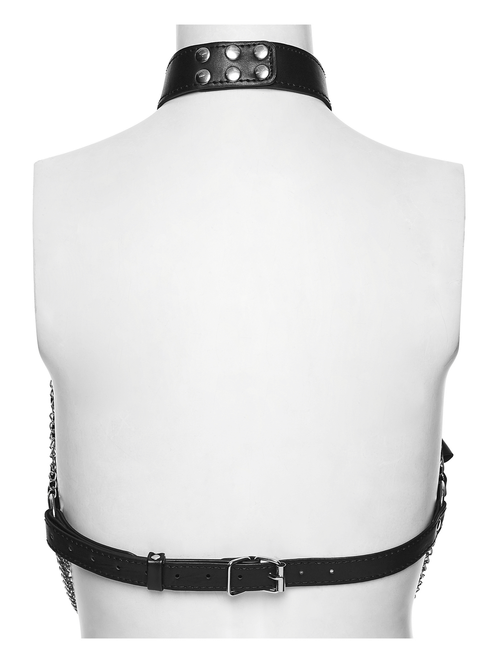 Punk Leather Chest Harness with Chains and Rings