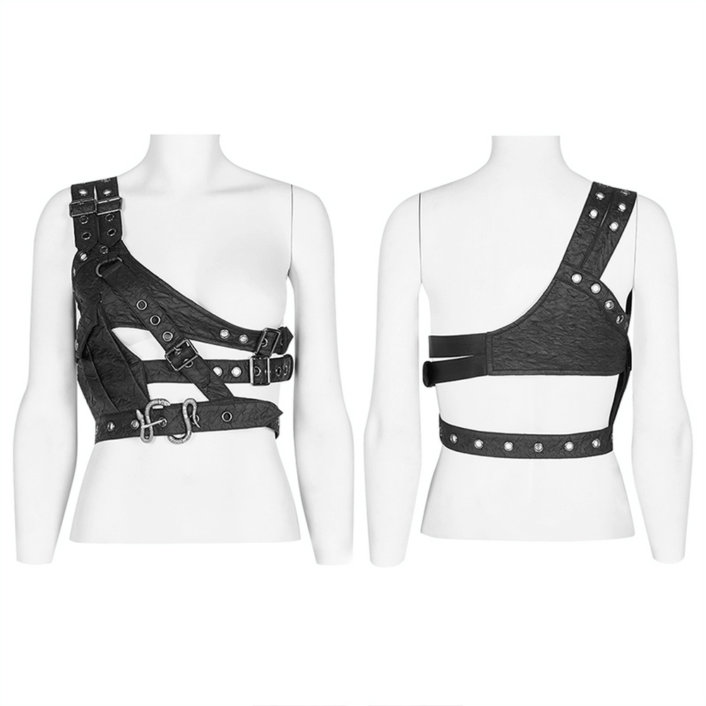 Punk Leather Shoulder Body Harness with Metal Accents