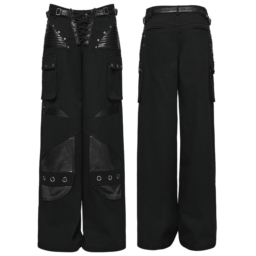 Punk Low-Waist Wide-Leg Pants with Belt and Pockets