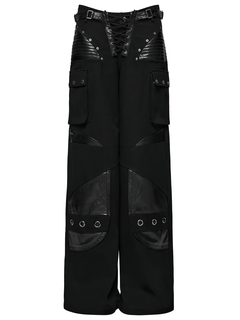 Punk Low-Waist Wide-Leg Pants with Belt and Pockets