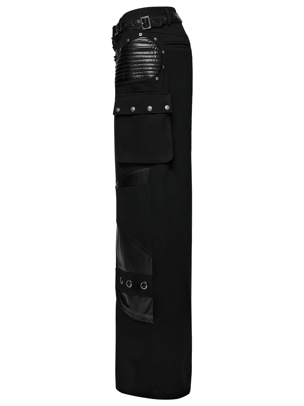 Punk Low-Waist Wide-Leg Pants with Belt and Pockets